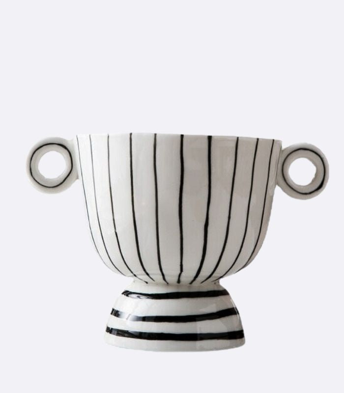 Handpainted Ceramic Vase Westown Black and White Bowl 14.5 cm