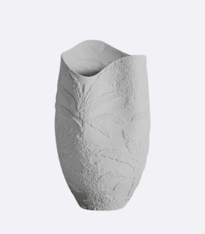 Large Ceramic Vase Embossed Tropical Palm 36 cm