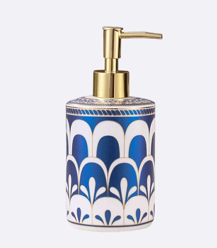 Liquid Soap Dispenser Ceramic Lotion Pump Blue & White 18 cm