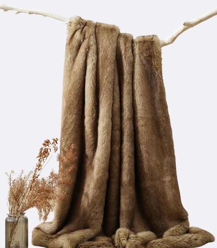 Faux Fur Blanket Light Brown