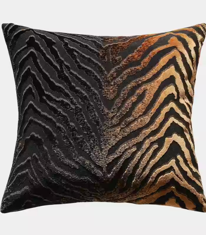 Tiger Stripe Jacquard Cushion Cover — Black & Bronze Woven Textile 45 cm (18 in)