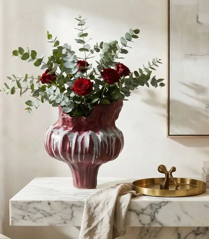 Verdant Ceramic Vase – Handcrafted Sculptural Design with Ombré Glaze Red Large 34 cm