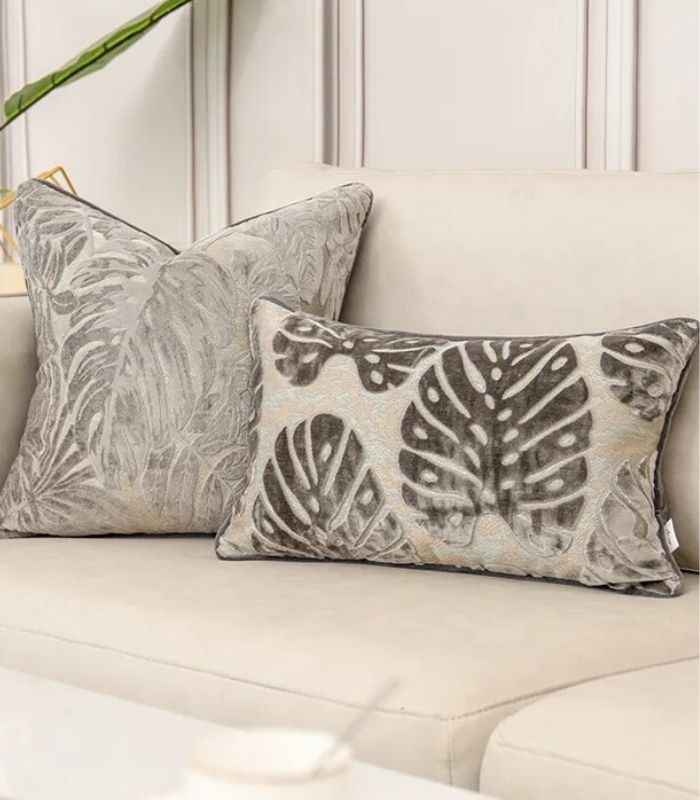 Velvet Floral Garden Cushion Cover Velvet Embroidery Grey
