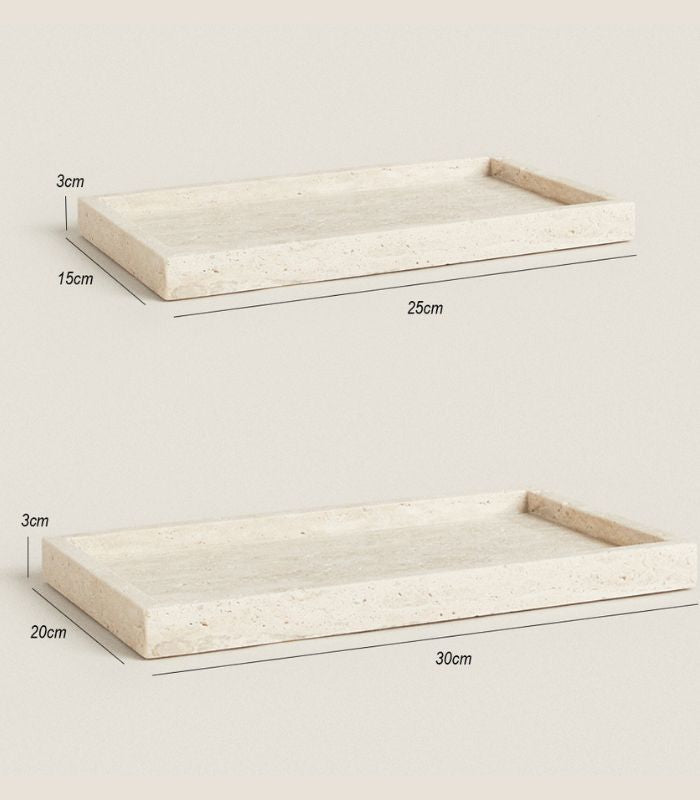 Travertine Stone Vanity Tray - Natural Decorative Tray for Bathroom, Kitchen, Living Room (2 Sizes)