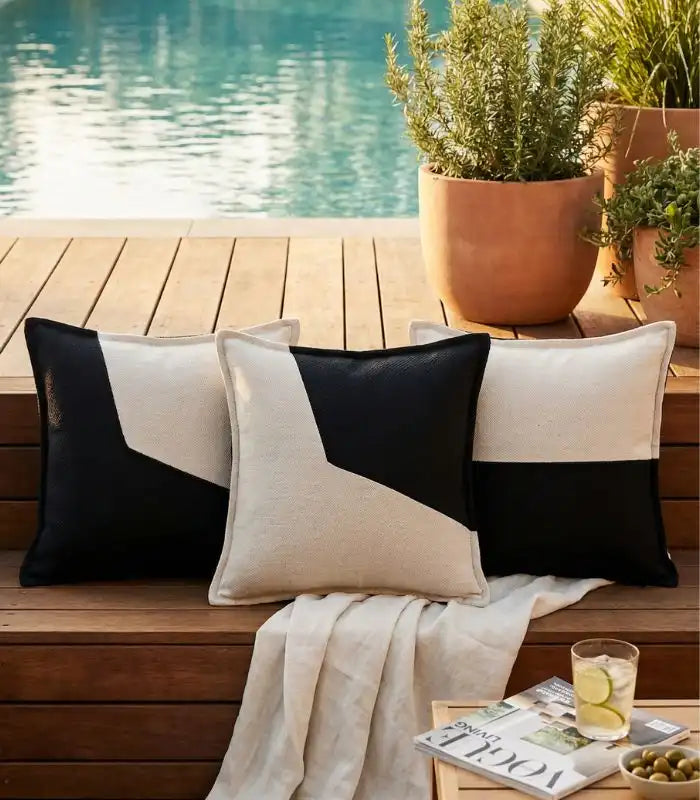 Modern Black & Cream Colour Block Cushion Cover Collection Indoor/Outdoor 45x45 cm