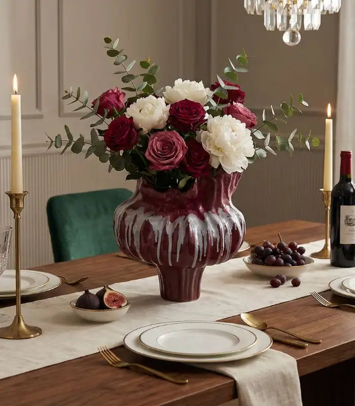 Verdant Ceramic Vase – Handcrafted Sculptural Design with Ombré Glaze Red Large 34 cm