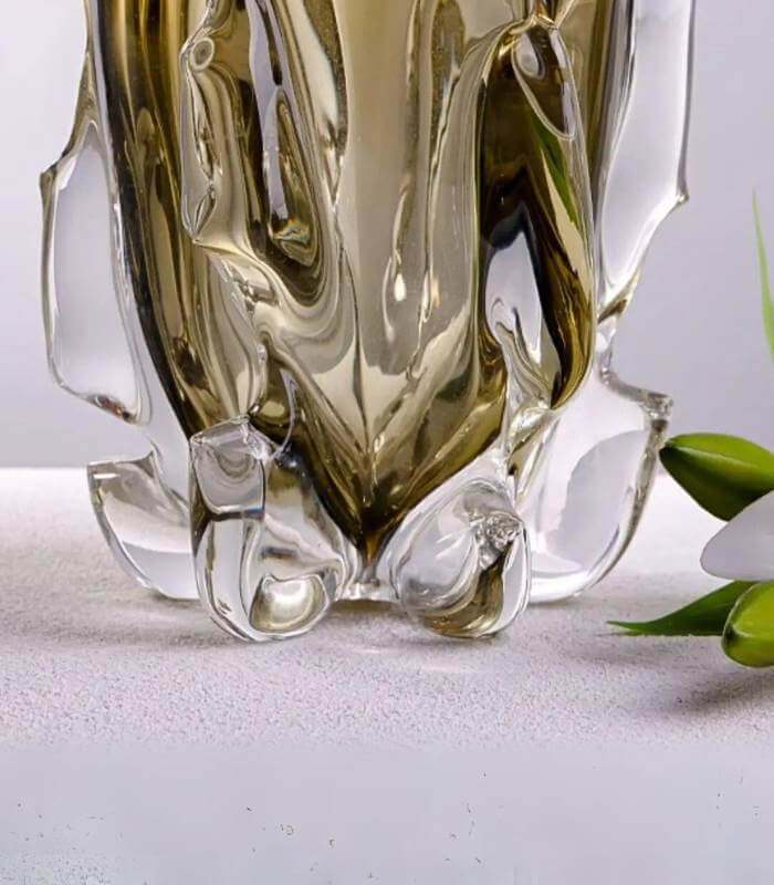 Crystal Glass Table Top Vase Amber Grey
