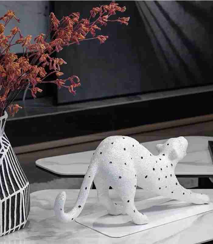 Decorative Sculpture Leopard White Resin