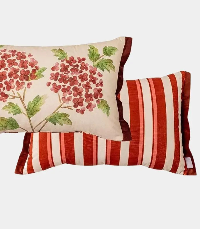Vintage Botanical Cushion Cover – Reversible Floral Print with Border Trim