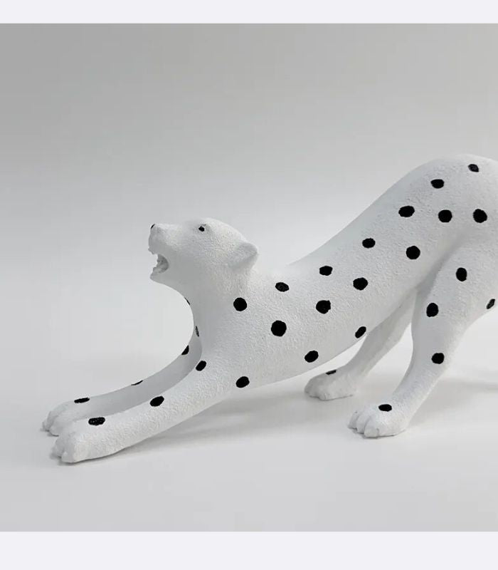 Decorative Sculpture Leopard White Resin