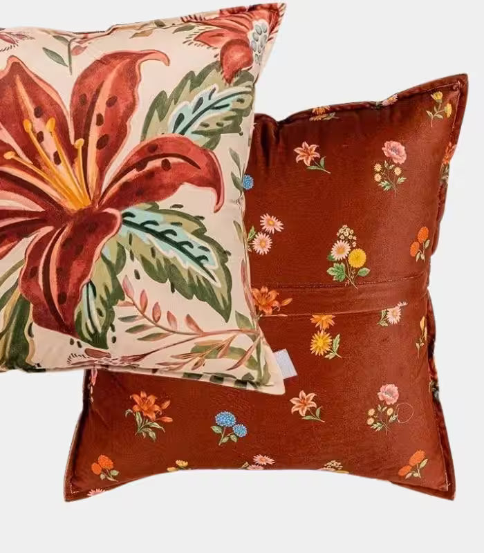 Vintage Botanical Cushion Cover – Reversible Floral Print with Border Trim
