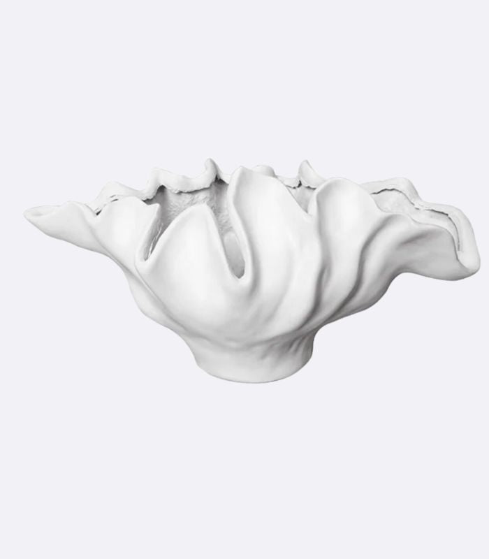 Centerpiece Bowl Vase with Rippled Design Large White Resin