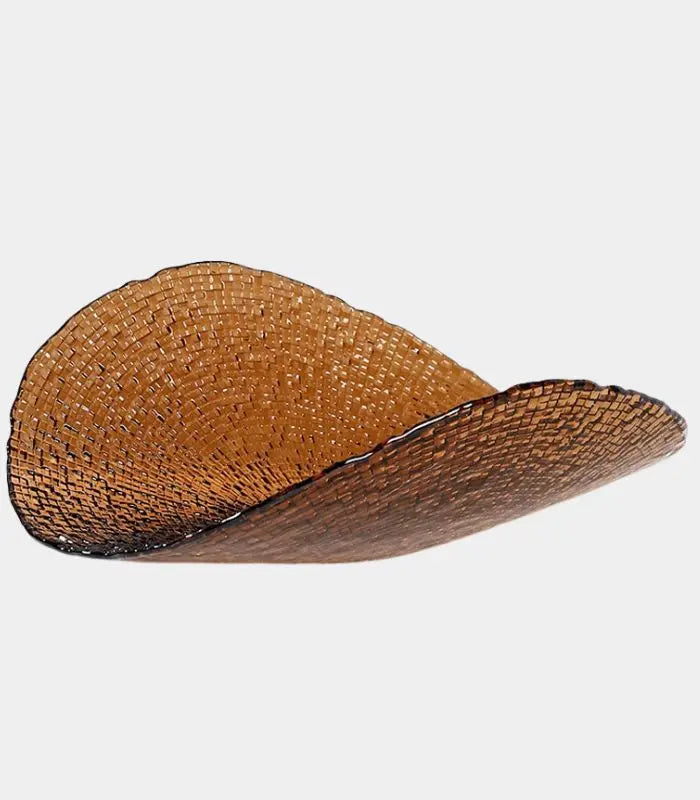Riveira Glass Sculptural Decorative Bowl | Platter  Fruit Bowl Large Amber-Brown  42.5cm × 13.5cm