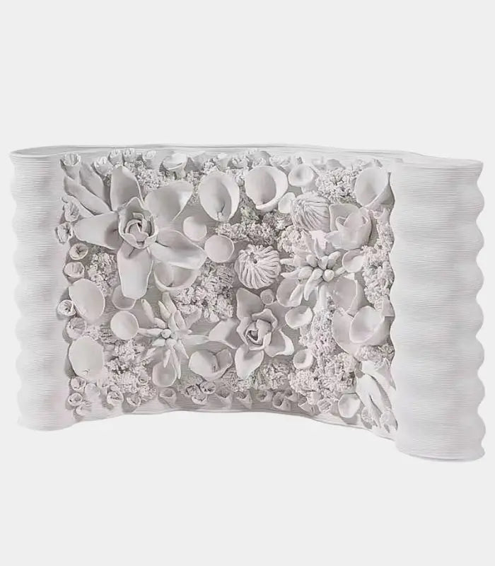 Handcrafted Curved Floral Relief Ceramic Vase – Botanical Sculpture 27 cm (10.63 in)