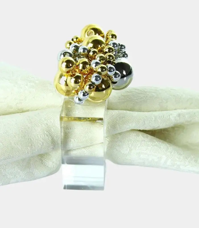 Handbeaded Bubble Napkin Rings – Gold & Silver Acrylic Set
