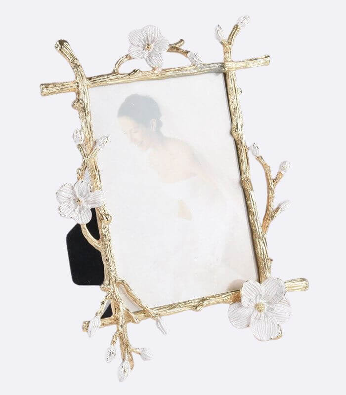 Metal Picture Frame with Flowers Gold Photo Frame