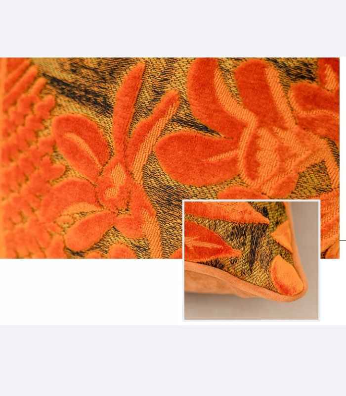 Velvet Floral Garden Cushion Cover Velvet Embroidery Orange