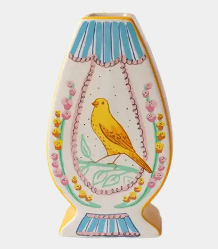 Hand-Decorated Yellow Bird Teardrop Vase - Exquisite Ceramic Art Piece (25cm/9.84")
