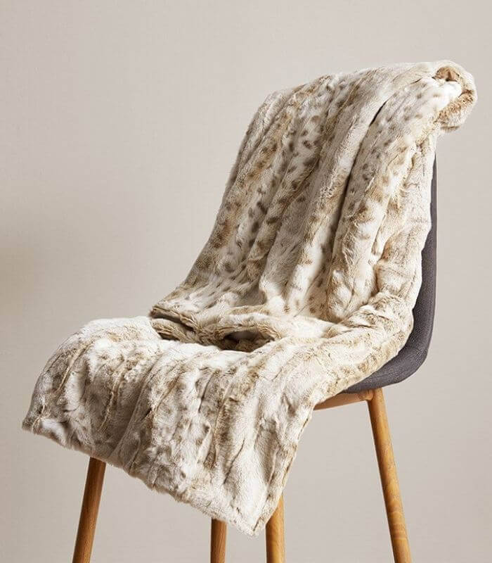 Faux Fur Throw Blanket Leopard Print Soft Beige