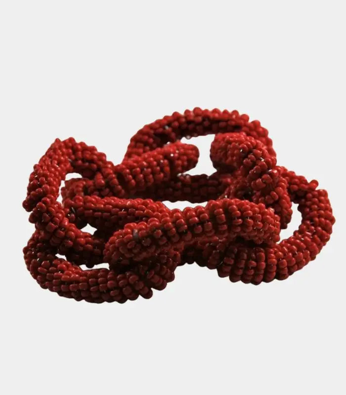 Serpentina Hand-Beaded Napkin Rings, Set of 8 | Coral Red Beaded Decor