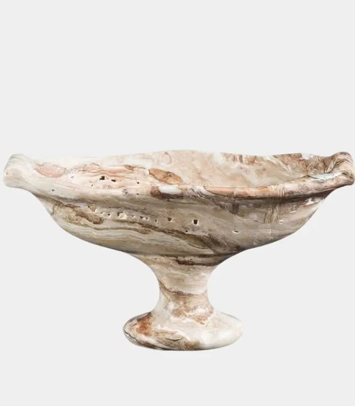 Tavora Tiramisu Marble Pedestal Bowl | Decorative Natural Stone Dish Decrative Bowl 25.5 cm / 10 in