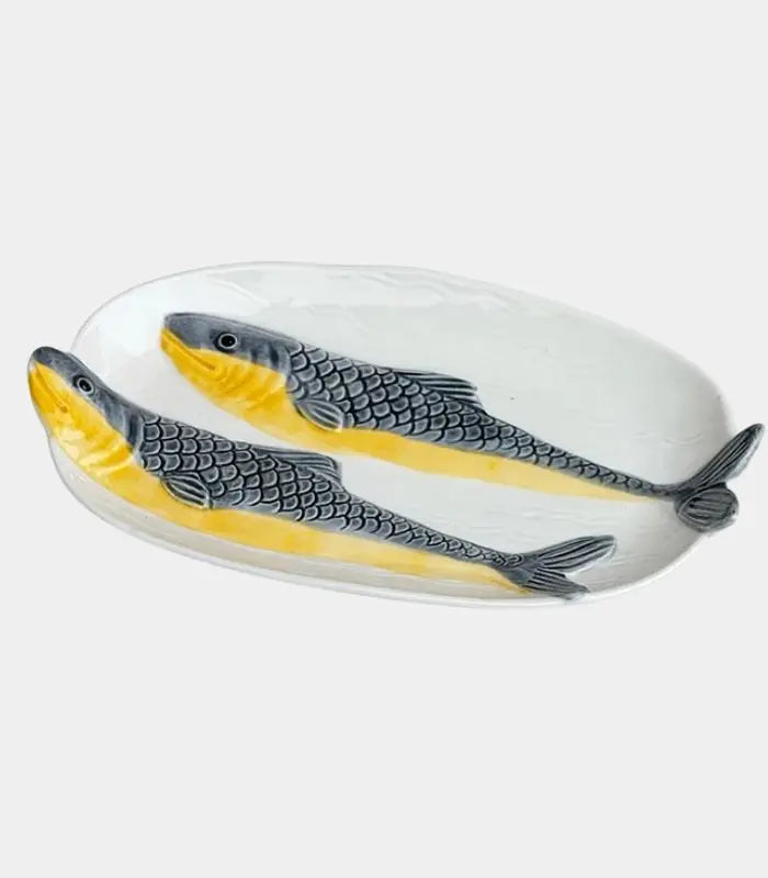 Pescara Hand-Painted Ceramic Platter & Bowl | Sculptural Fish Serveware