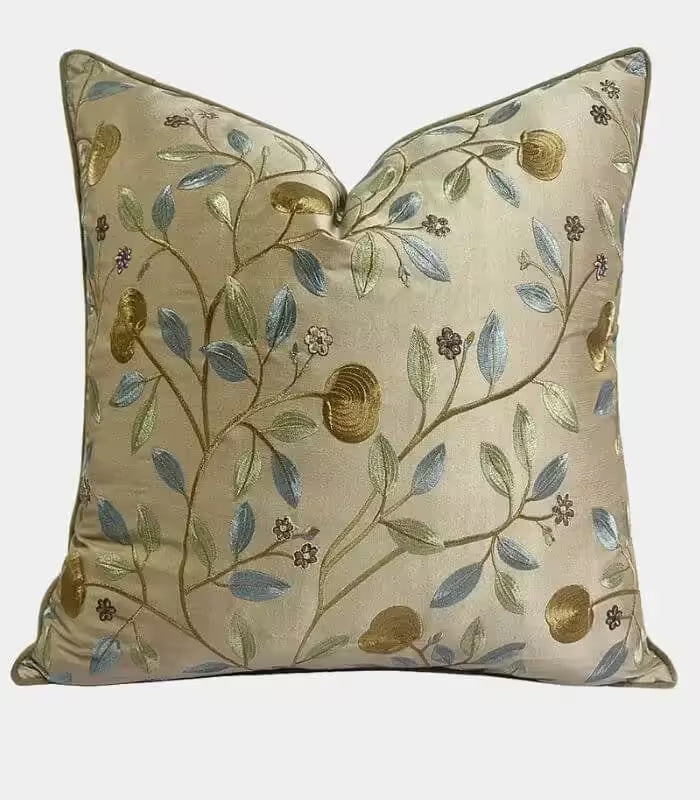 Embroidered Botanical Cushion Cover – Satin Finish 45x45 cm