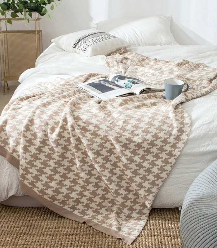 Houndstooth Throw Blanket Soft Cotton Large 150x200cm