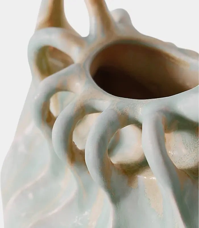 Marielle Hand-Painted Ceramic Vase | Sculptural Multi-Handle Art Vessel 33 cm / 13 in