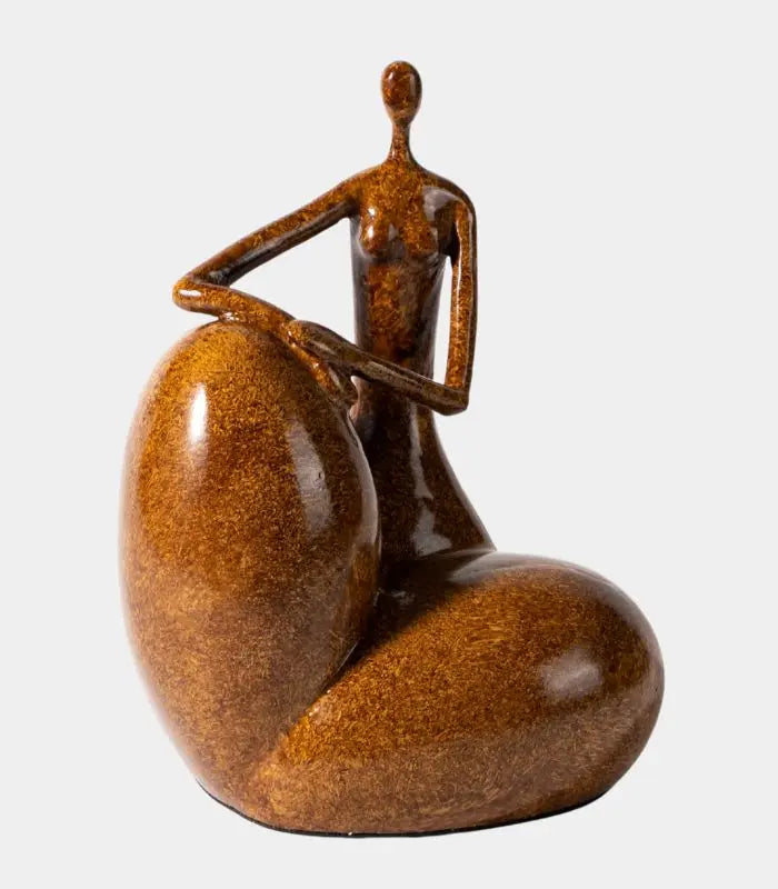 Delphine Resin Abstract Figure Sculpture | Seated Decorative Statue in Caramel Brown 22 cm / 8.7 in
