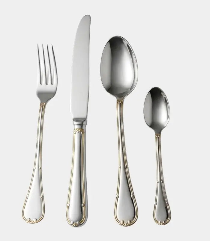 24-Pcs Set Stainless Steel Cutlery Set Rafaello Soft Gold & Silver Flatware Setting for 6 People