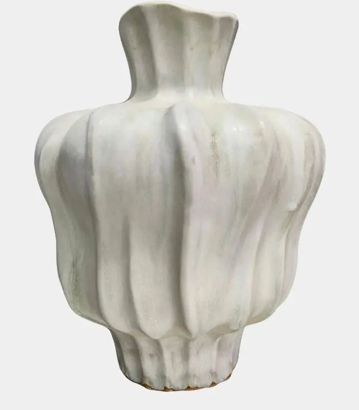Pauline Ceramic Vase – Sculptural Fluted Design 30 cm Light Green
