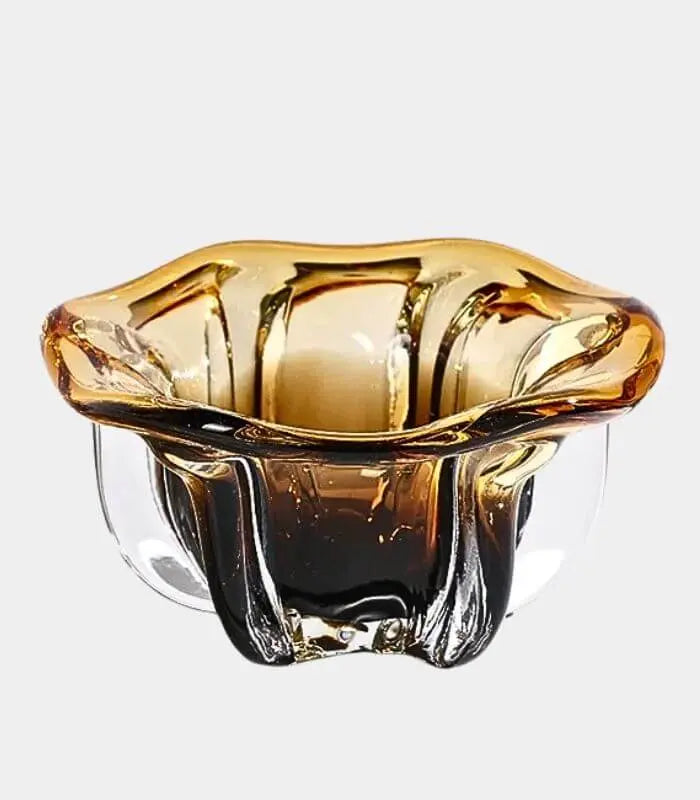 Aurelius Amber Ombré Handcrafted Glass Bowl – Artisanal Petal-Shaped Design 20x10 cm