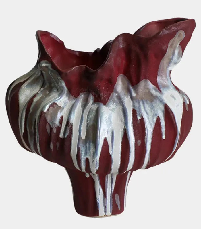 Verdant Ceramic Vase – Handcrafted Sculptural Design with Ombré Glaze Red Large 34 cm