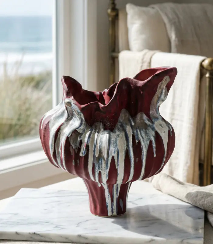 Verdant Ceramic Vase – Handcrafted Sculptural Design with Ombré Glaze Red Large 34 cm