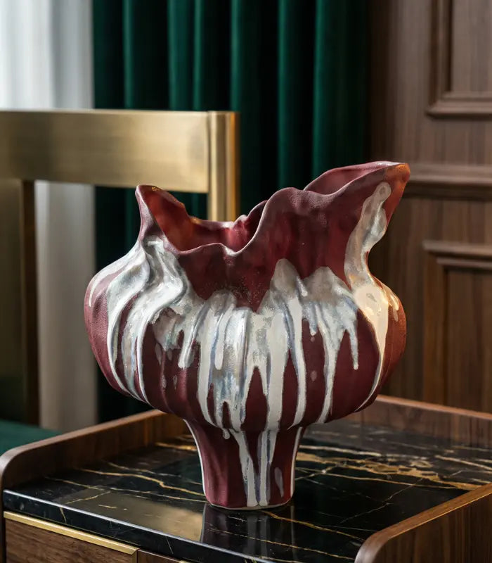 Verdant Ceramic Vase – Handcrafted Sculptural Design with Ombré Glaze Red Large 34 cm