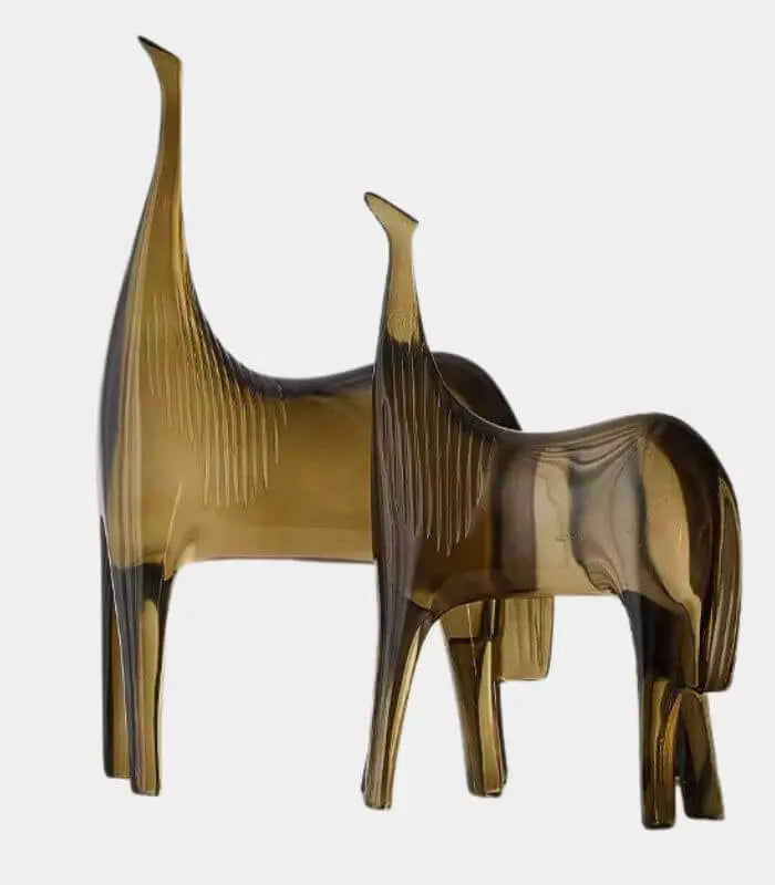 Set 2 Pcs Meridian Smoke Brown Horse Sculpture Set – Contemporary Equine Duo Resin