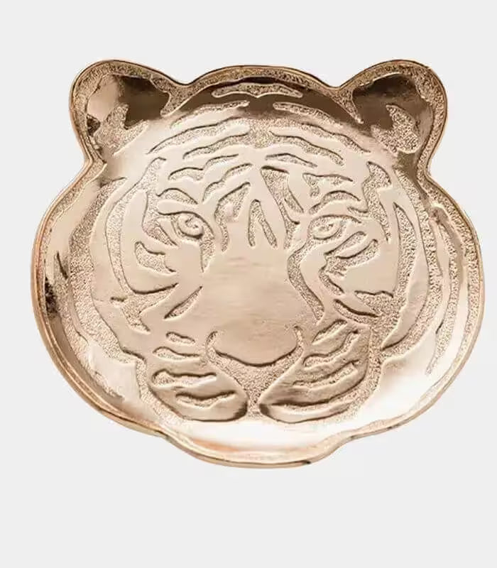 Tiger Embossed Metal Jewelry Tray - Elegant Decorative Catchall Dish