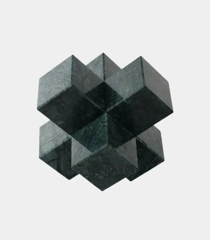 Axiom Green Marble Sculpture – Geometric Decorative Object