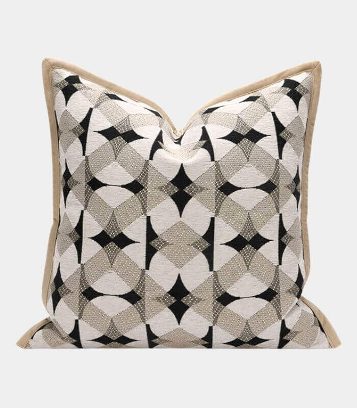 Modern Geometric Woven Cushion Cover - Black and White with Bege Backing