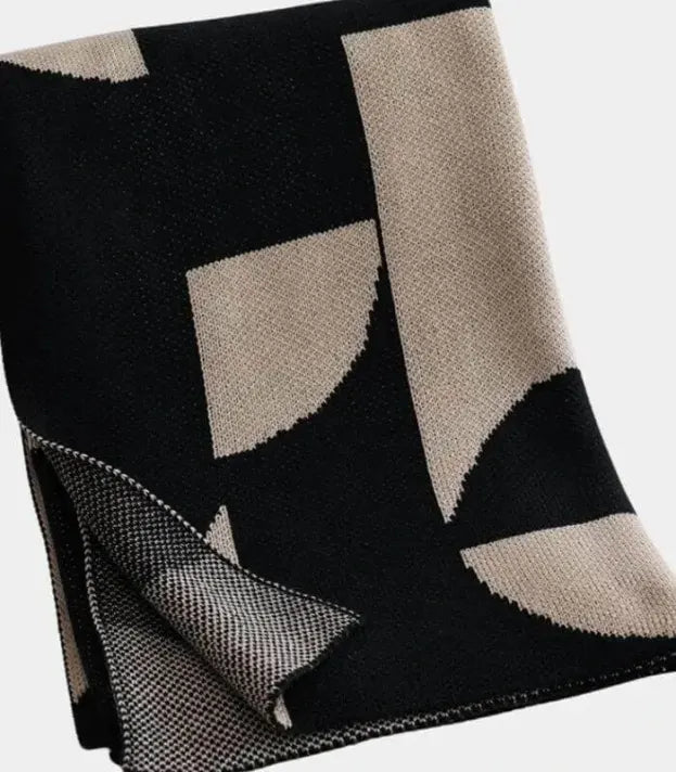 Geometric Harmony Knit Throw Blanket Modern Acrylic Knit Throw Blanket - Black and Beige