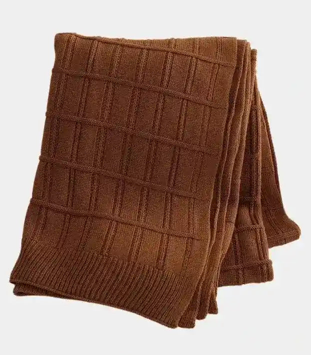 Textured Grid Knit Throw Blanket | Modern Comfort for Bed or Sofa
