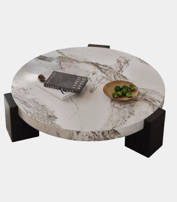 Round Marble Coffee Table 110 cm Marble and Aswood