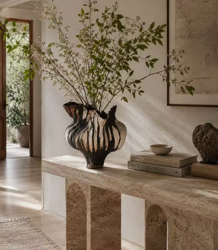 Callista Ceramic Vase – Handcrafted Sculptural Design Black & Sand Large 34cm