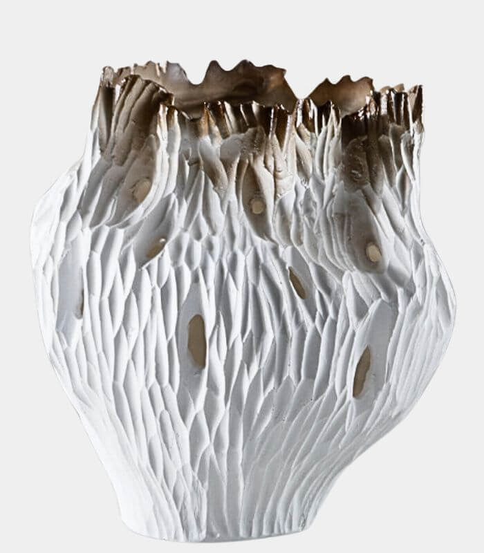 Handcrafted Modern Coral Reef Resin Vase - Large 31cm Contemporary Art Vessel - Unique Home Decor (White/Brown)