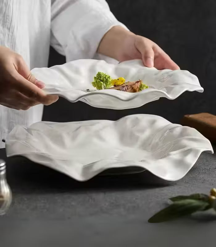 White Ceramic Dining Plate Textured