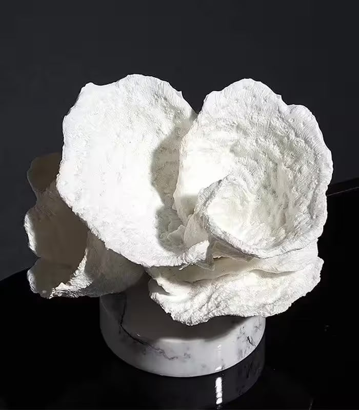 Faux Coral Desk Decoration Ornaments Resin on Marble Base White
