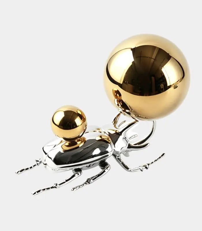 Atlas Metal Beetle Sculpture – Gold & Silver Decorative Object, Coffee Table Accent  17 cm / 6.7 in