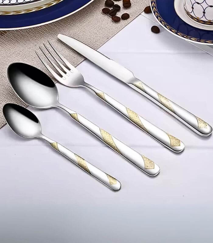 24 Pcs Set Flatware Stainless Steel Silver & Gold Cutlery Set