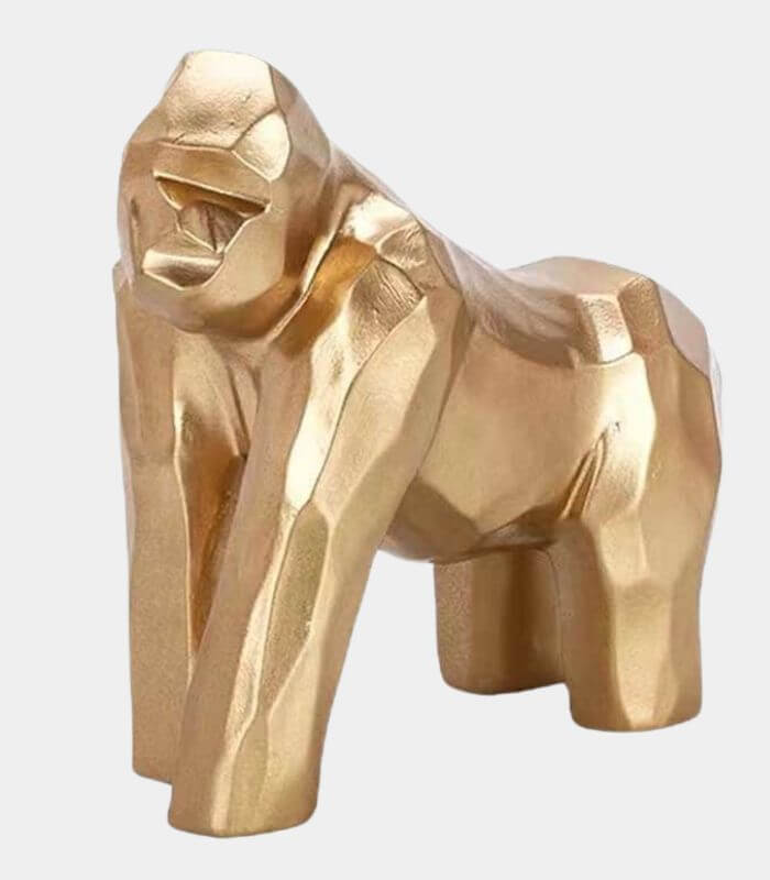 Modern Geometric Gorilla Statue | Gold Origami-Style Sculpture | Contemporary Home Décor